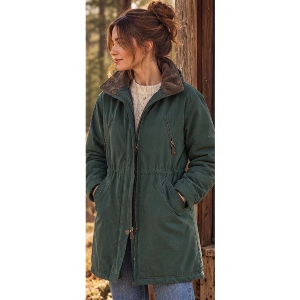 Pacific Trail Vintage Forest Green Fleece Lined Field Jacket Corduroy Collar